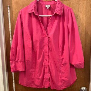 Size 3X - Worthington - Pink 3/4 Sleeve Button-Down Blouse